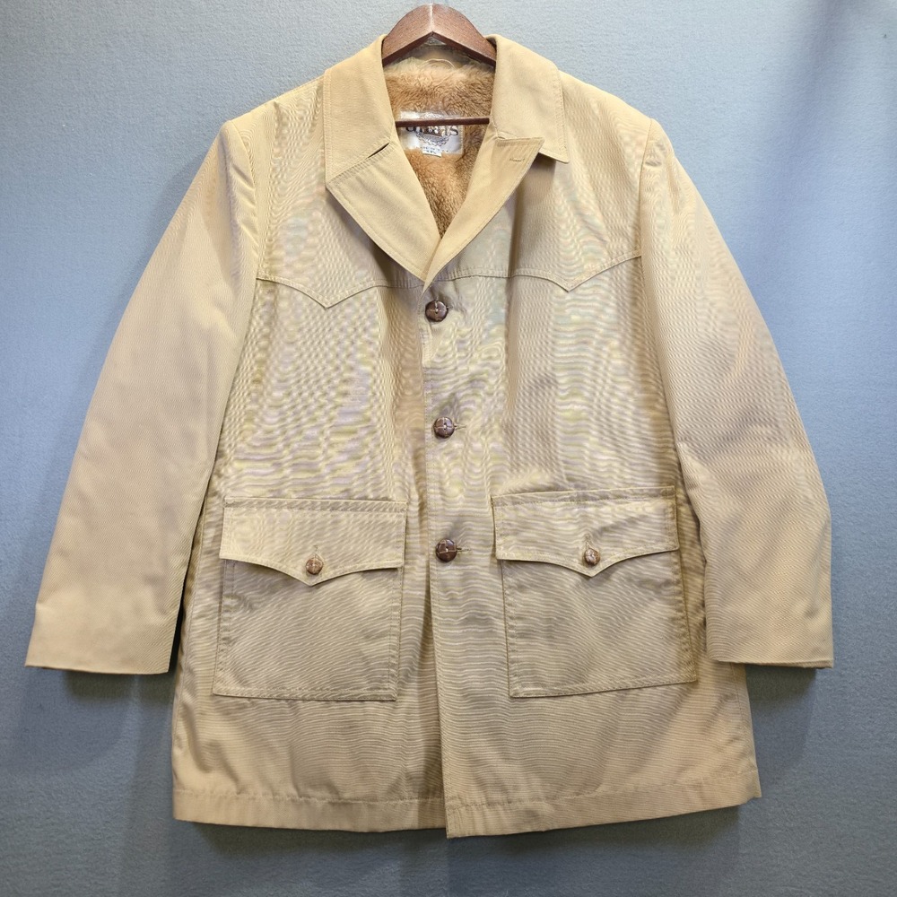 Vintage Grais Men's Tan Faux Fur Lined Western Coat Size 46 Reg Made in USA‎